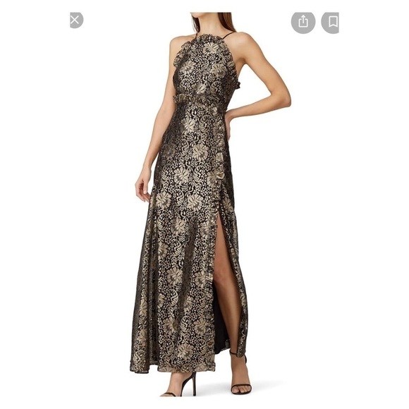 NWT ALICE MCCALL Distant Realms Maxi Gown Black Gold Metallic Lace Size US 0 - Picture 6 of 10